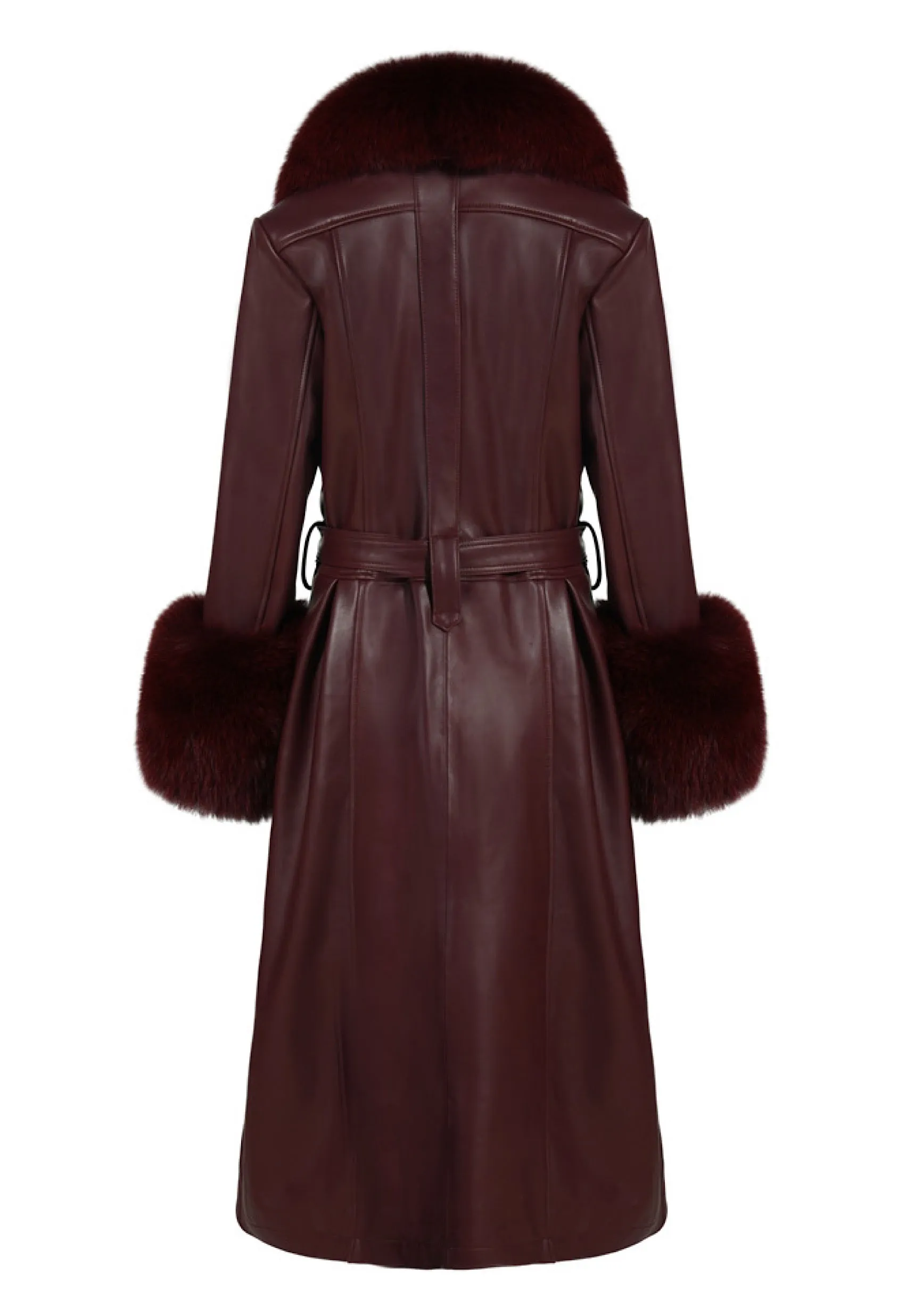 𝐋𝐈𝐌𝐈𝐓𝐄𝐃 𝐄𝐃𝐈𝐓𝐈𝐎𝐍 ADARA Burgundy Leather Trench Coat with Fox Fur