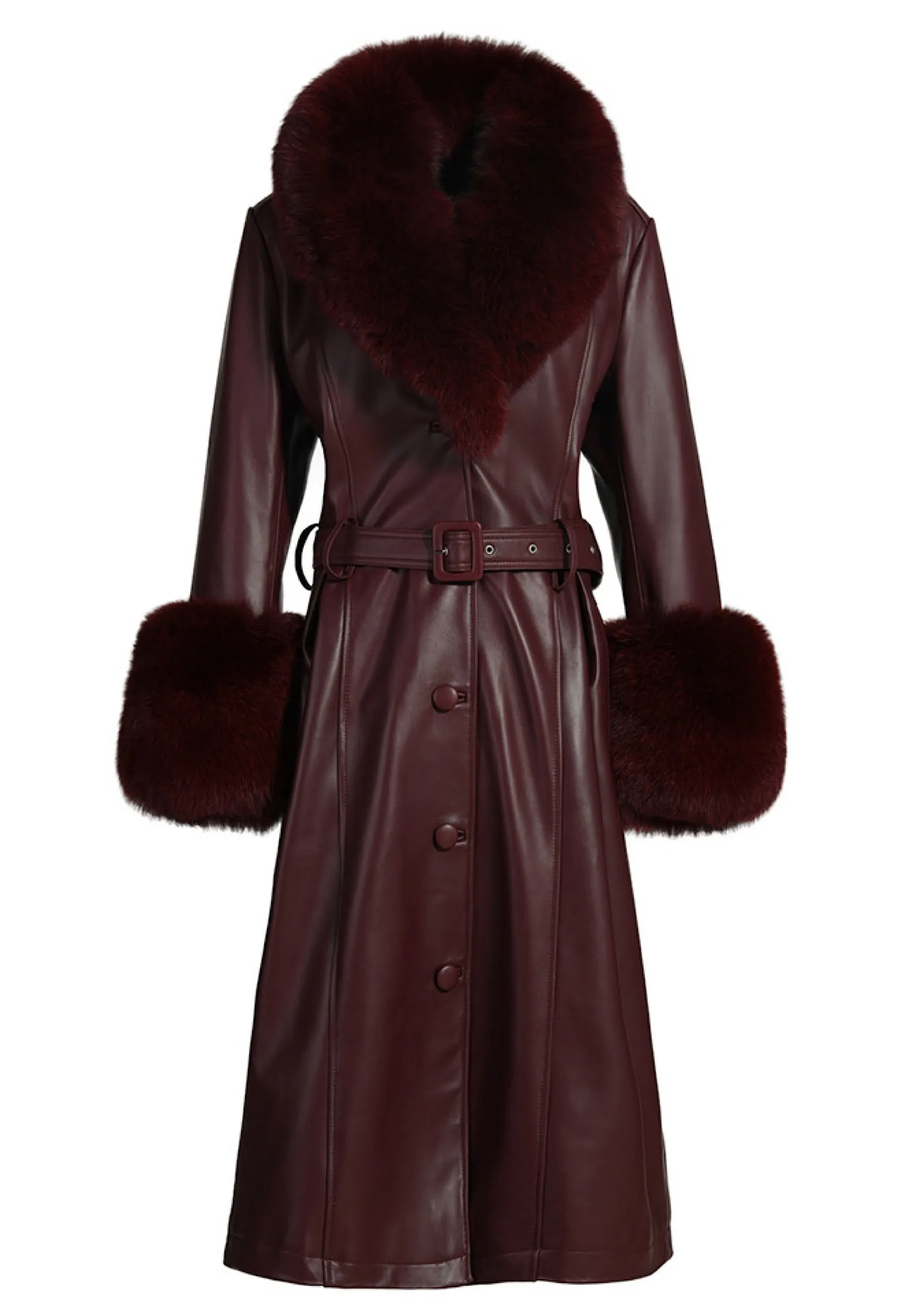 𝐋𝐈𝐌𝐈𝐓𝐄𝐃 𝐄𝐃𝐈𝐓𝐈𝐎𝐍 ADARA Burgundy Leather Trench Coat with Fox Fur