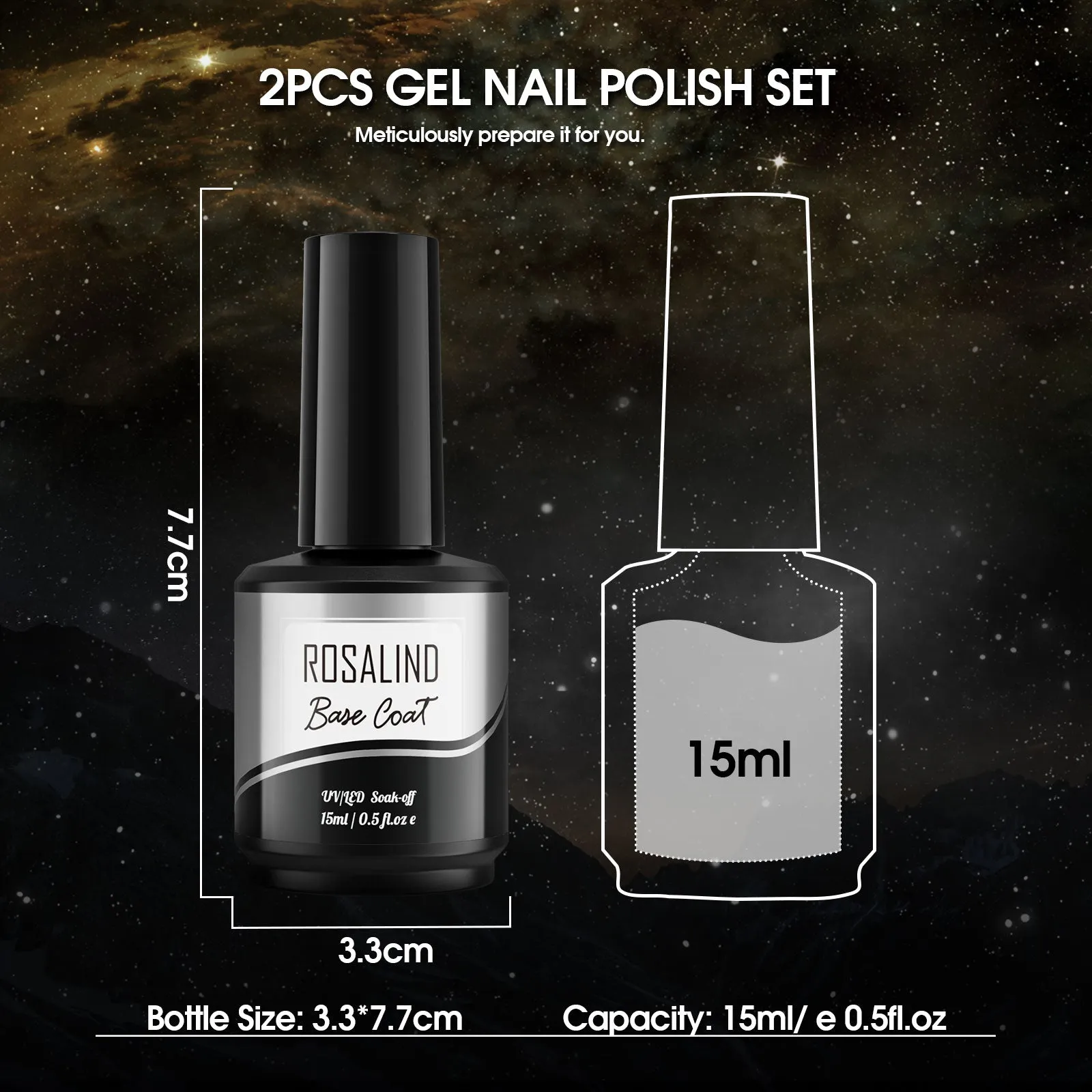 15ml No Wipe Nail Top Base Coat* 2PCS Set