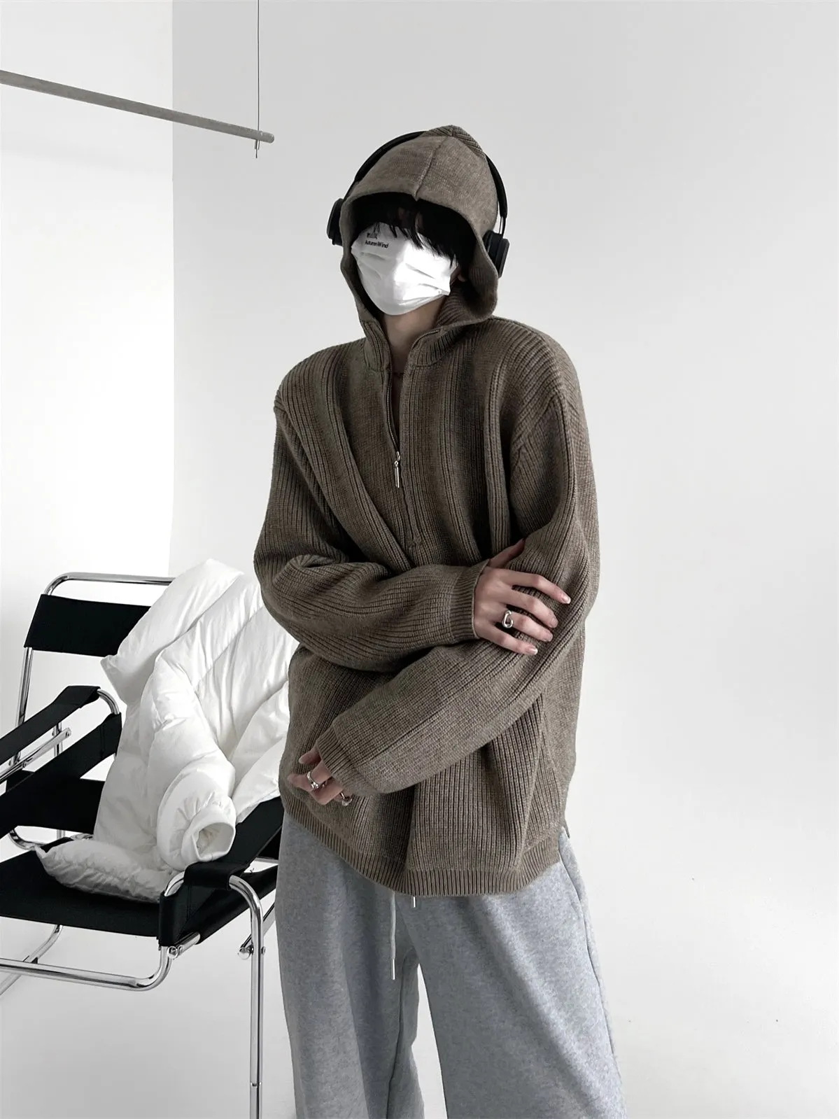 【23s November.】Half-zip Hooded Knitted Sweater