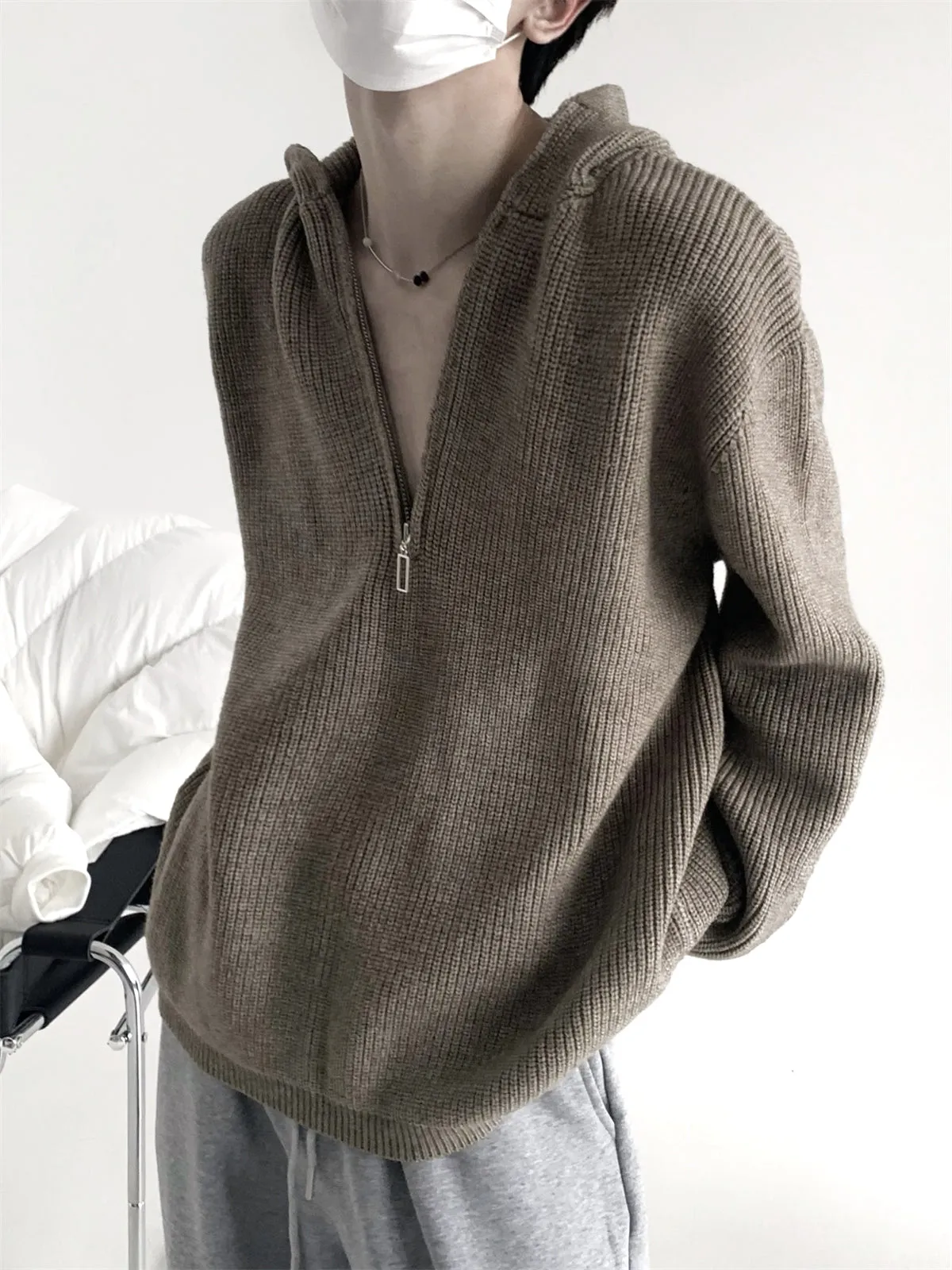 【23s November.】Half-zip Hooded Knitted Sweater