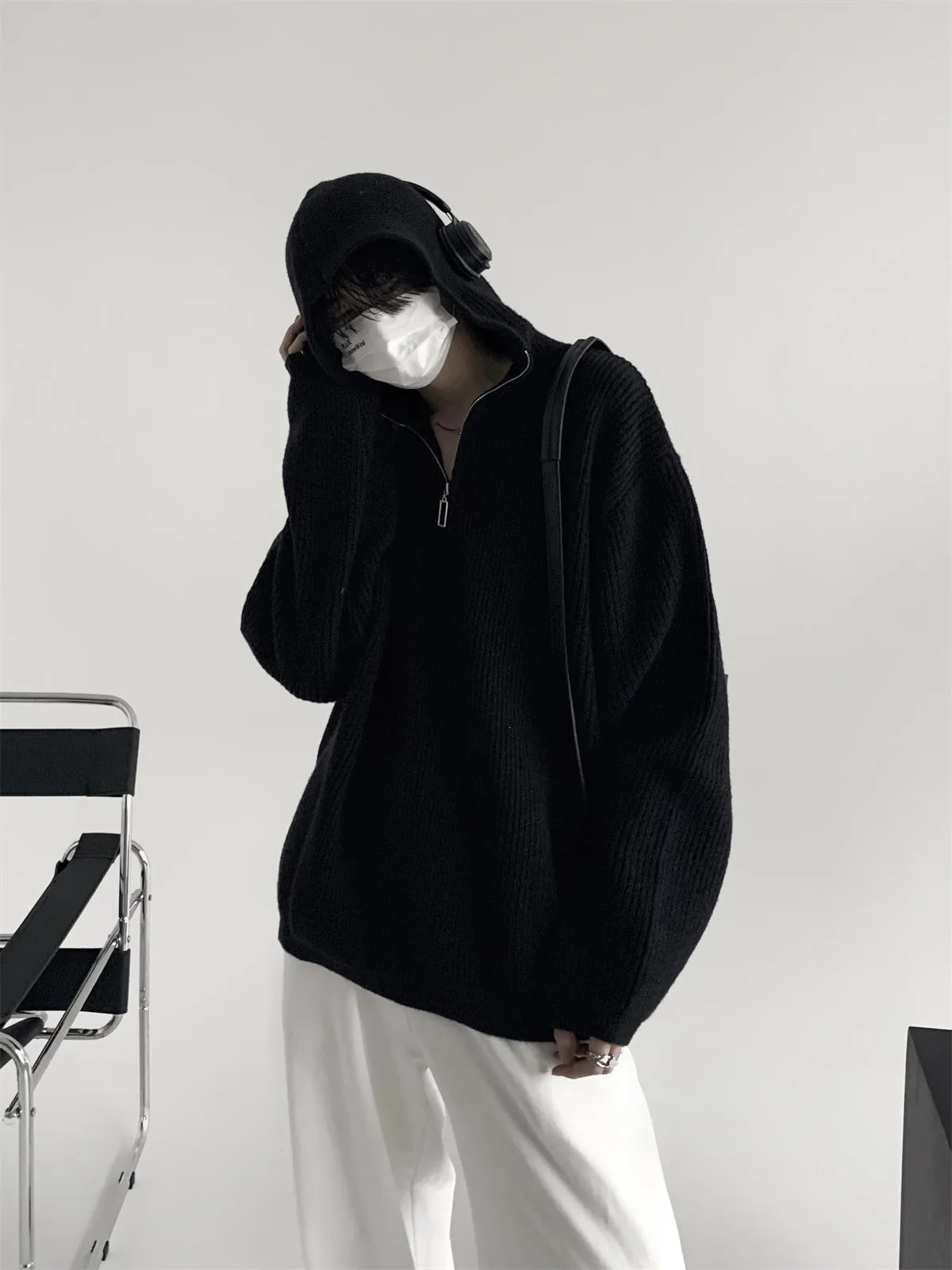 【23s November.】Half-zip Hooded Knitted Sweater