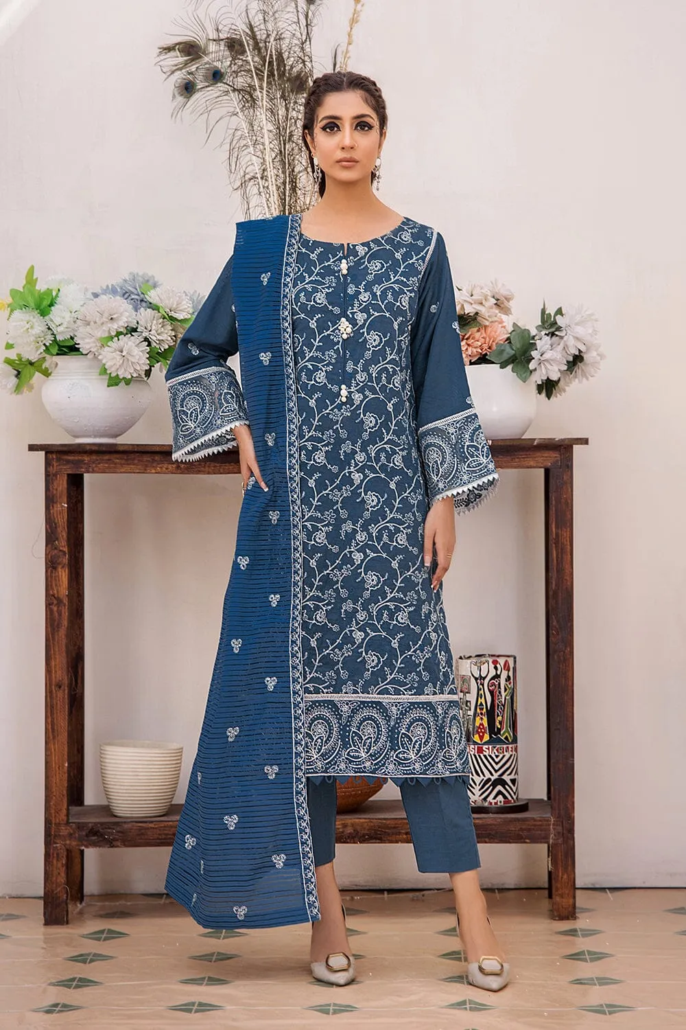 3 Pcs Unstitched Emb Khaddar Suit KKE-1615