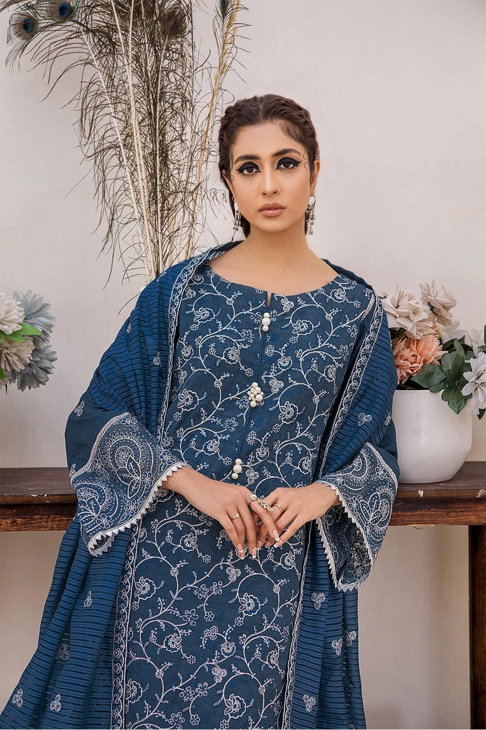 3 Pcs Unstitched Emb Khaddar Suit KKE-1615