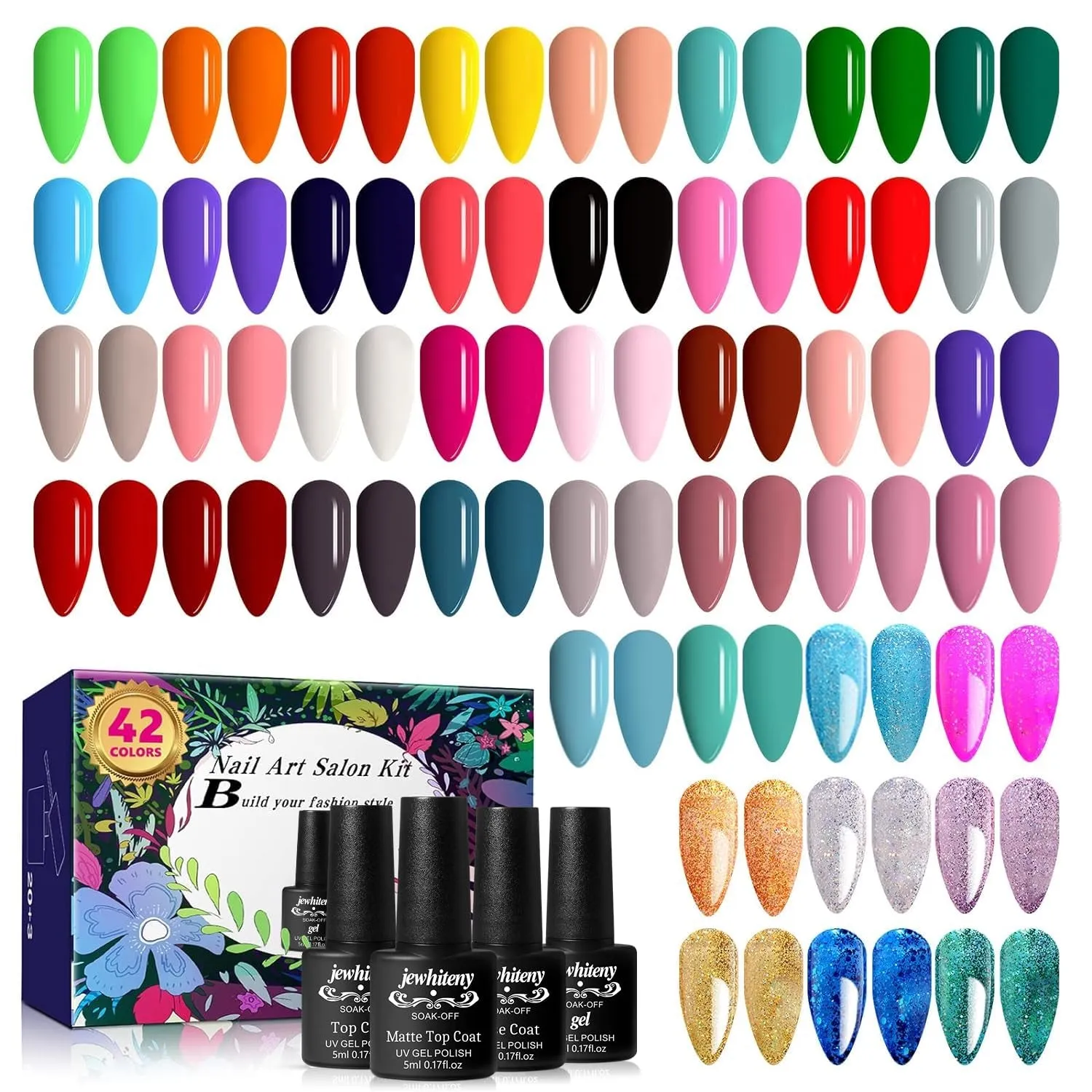 45-Piece Gel Nail Polish Set: 42 Colors & Essential Base/Top Coats for Gorgeous Manicures