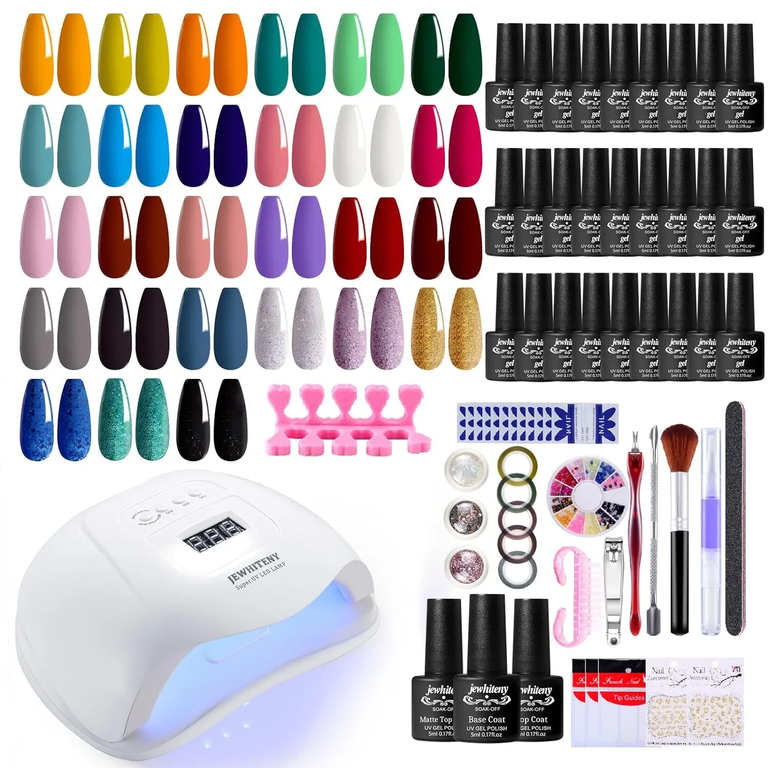 45-Piece Gel Nail Polish Set: 42 Colors & Essential Base/Top Coats for Gorgeous Manicures