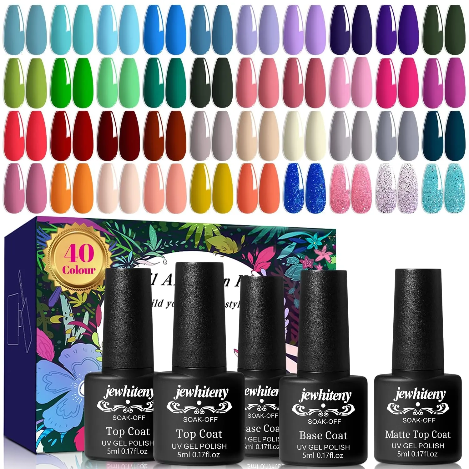 45-Piece Gel Nail Polish Set: 42 Colors & Essential Base/Top Coats for Gorgeous Manicures