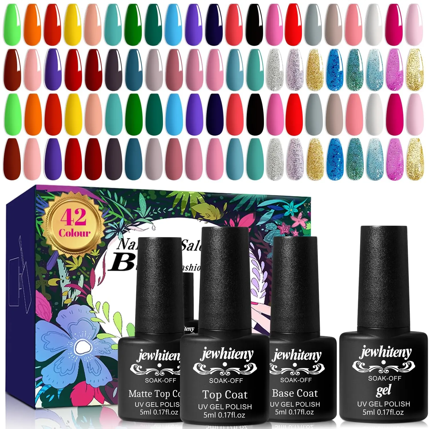 45-Piece Gel Nail Polish Set: 42 Colors & Essential Base/Top Coats for Gorgeous Manicures