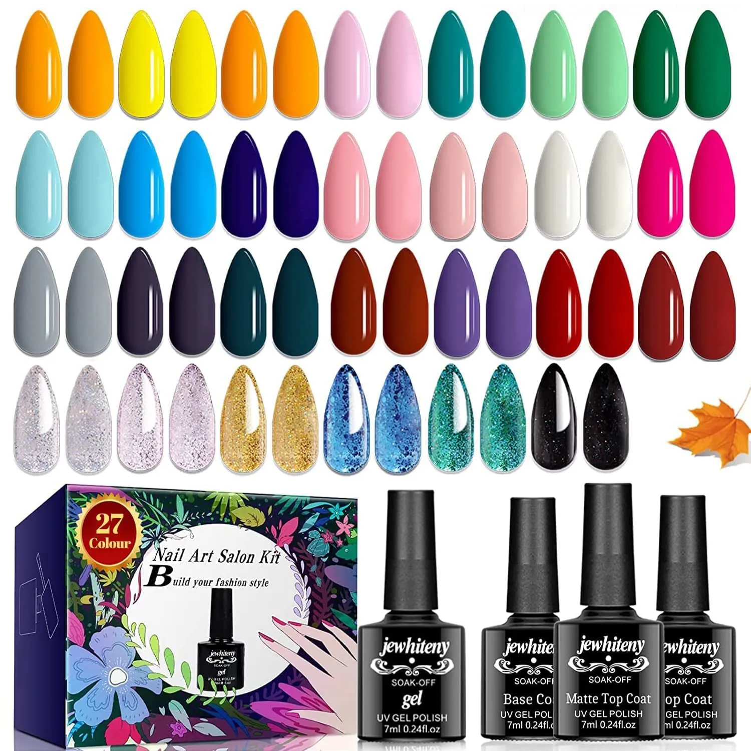 45-Piece Gel Nail Polish Set: 42 Colors & Essential Base/Top Coats for Gorgeous Manicures