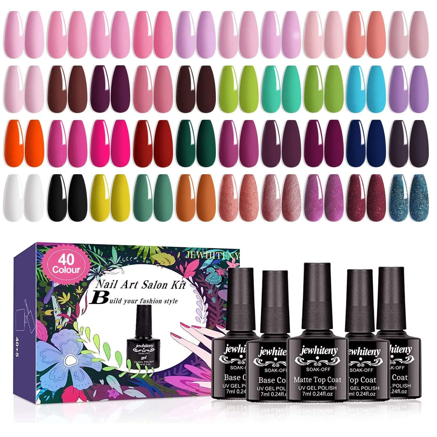 45-Piece Gel Nail Polish Set: 42 Colors & Essential Base/Top Coats for Gorgeous Manicures