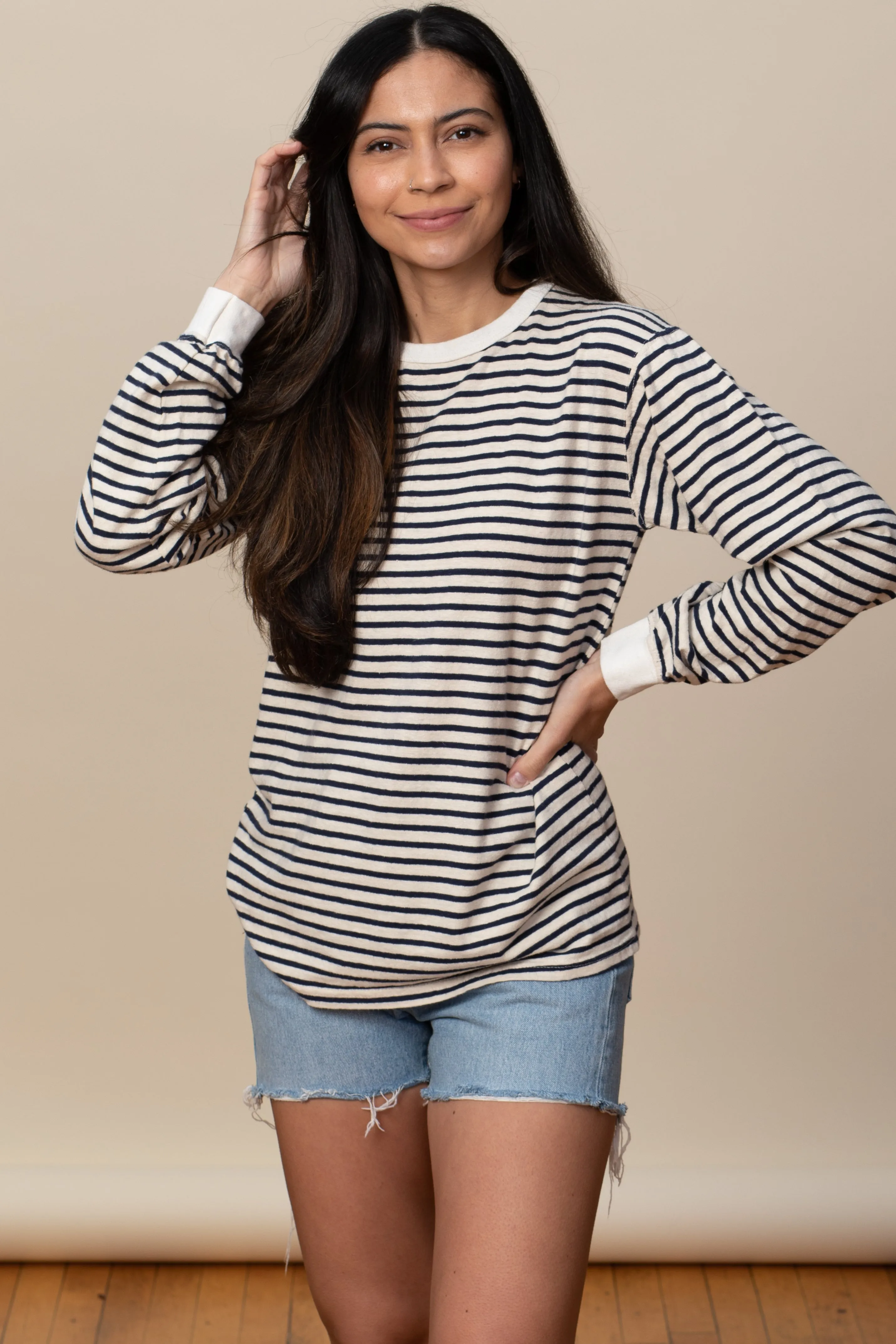 Adult Long Sleeve Crew Neck Hemp Stripe