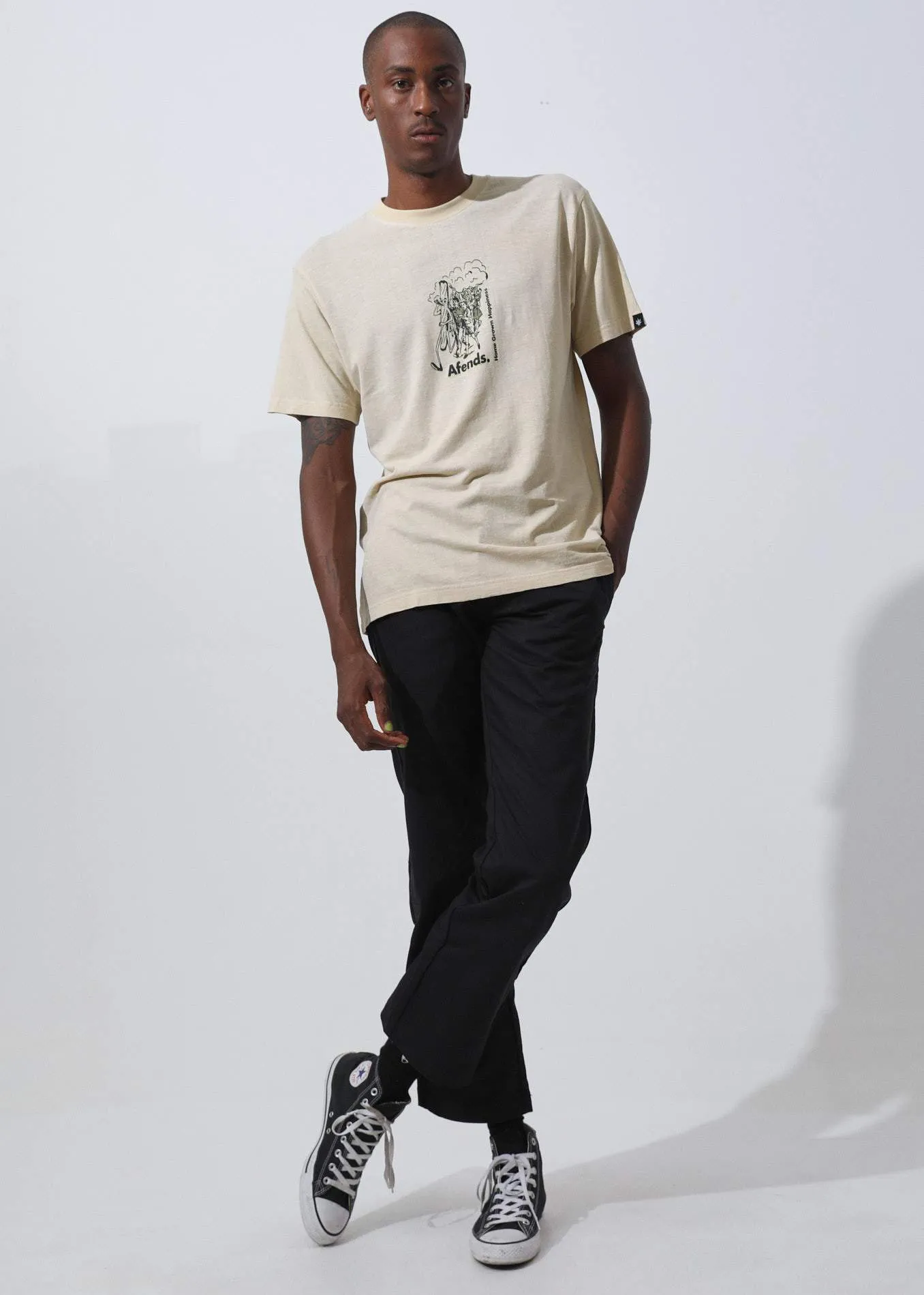 Afends Mens Follow The Leader - Hemp Retro Fit Tee - Moonbeam