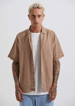 Afends Mens Mota - Hemp Cuban Short Sleeve Shirt - Sand