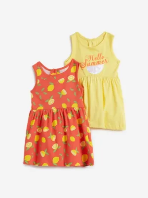 Baby HOP Yellow Printed Dresses Set of Two