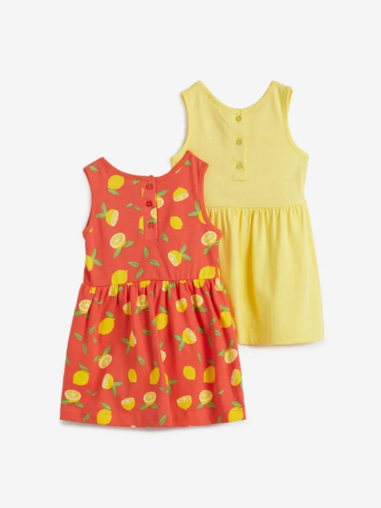 Baby HOP Yellow Printed Dresses Set of Two