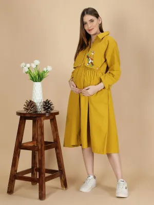 Beaky Hornbill Trench Dress- Fall yellow