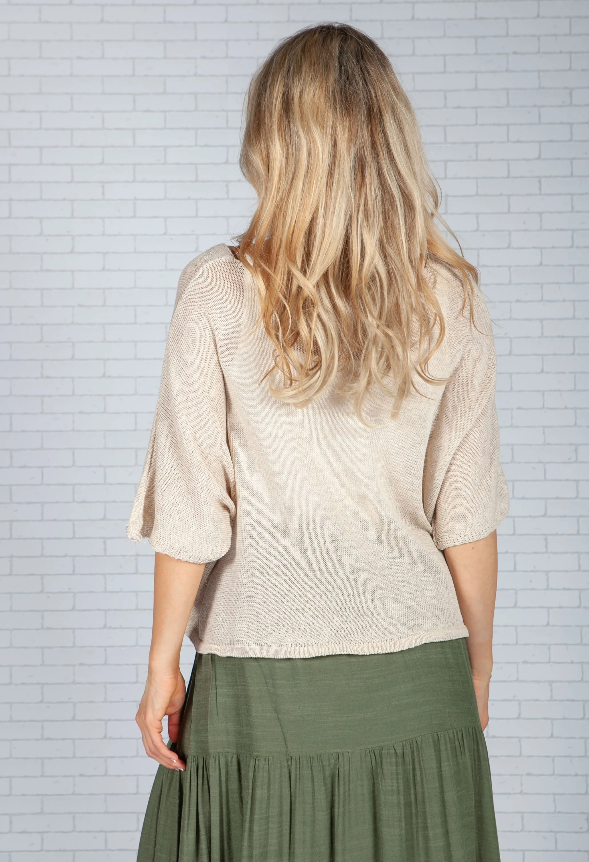 Beige Cropped Knit Cardigan