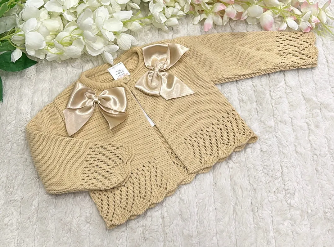 Beige knitted bow cardigan