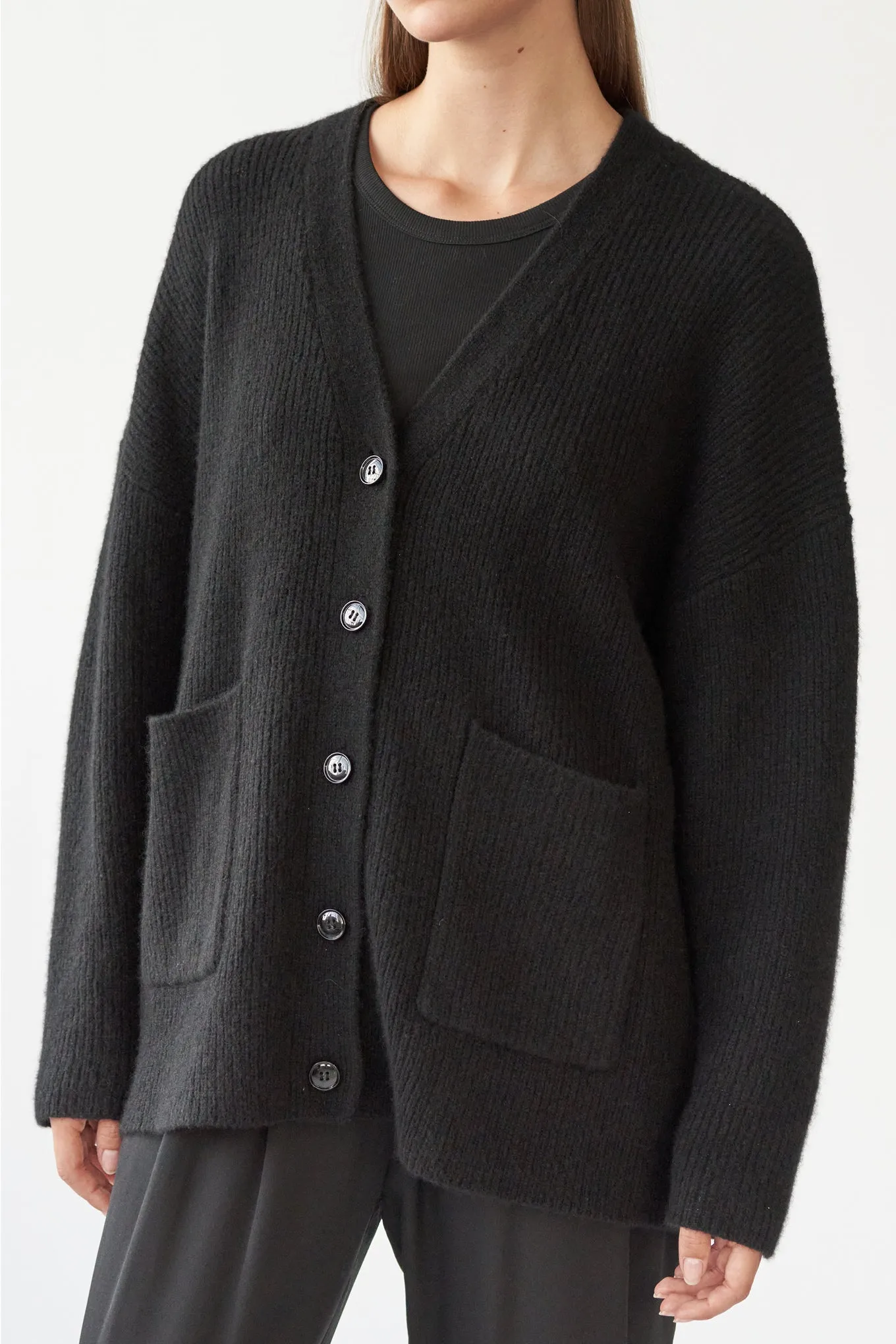 BEN CARDIGAN - BLACK - SILK/CASHMERE