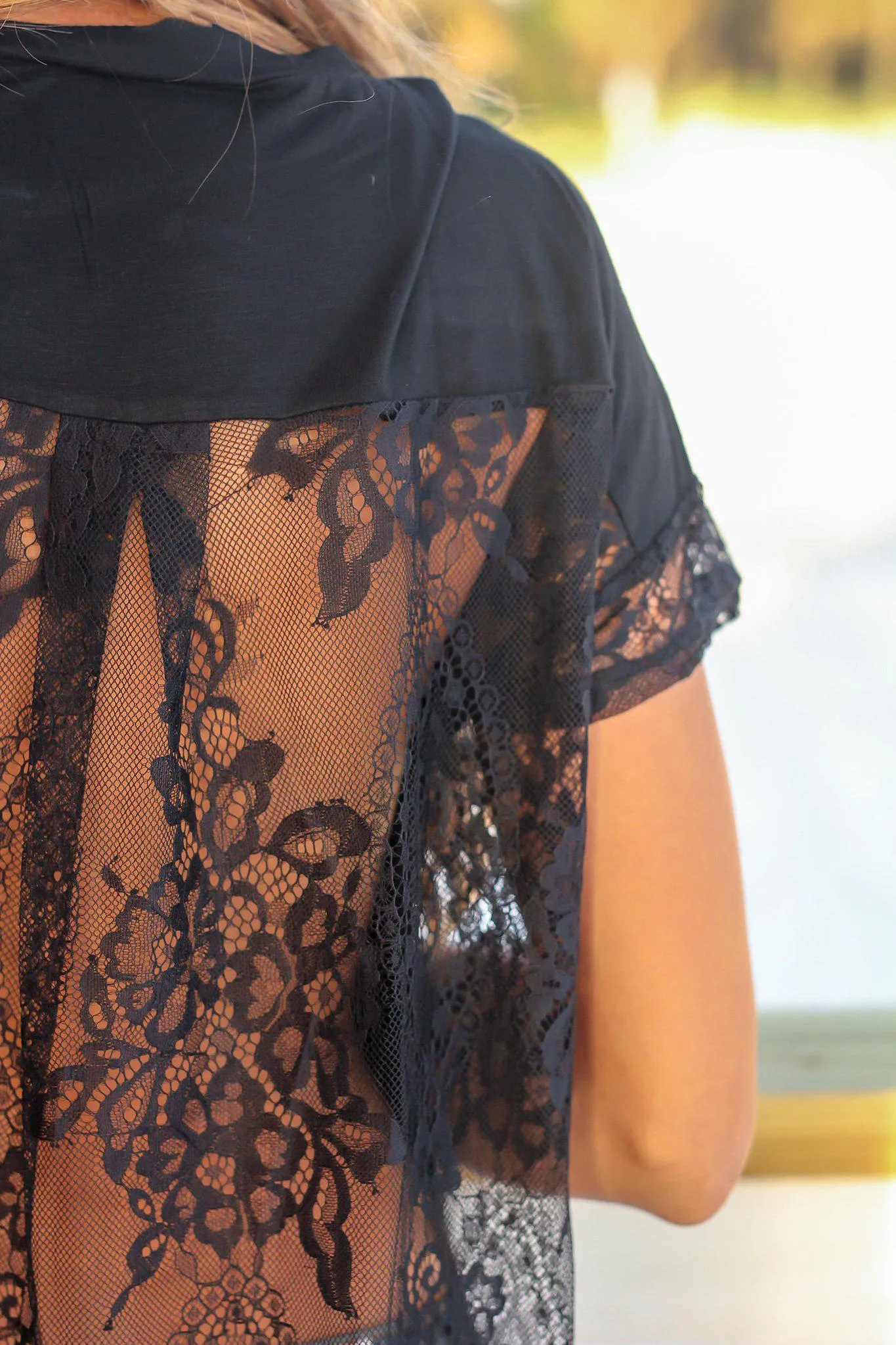 Black Short Sleeve Top with Lace Back