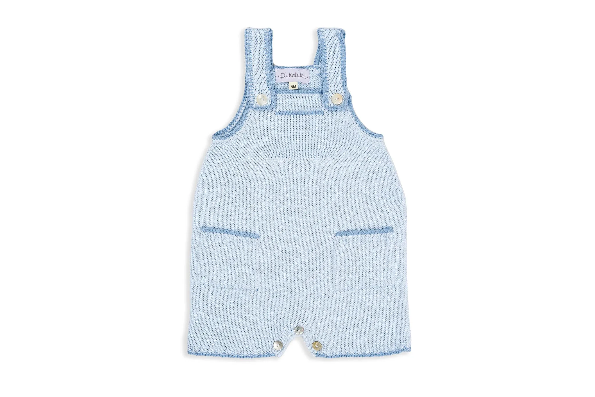 Blue Trim Knitted Shortalls with Pockets