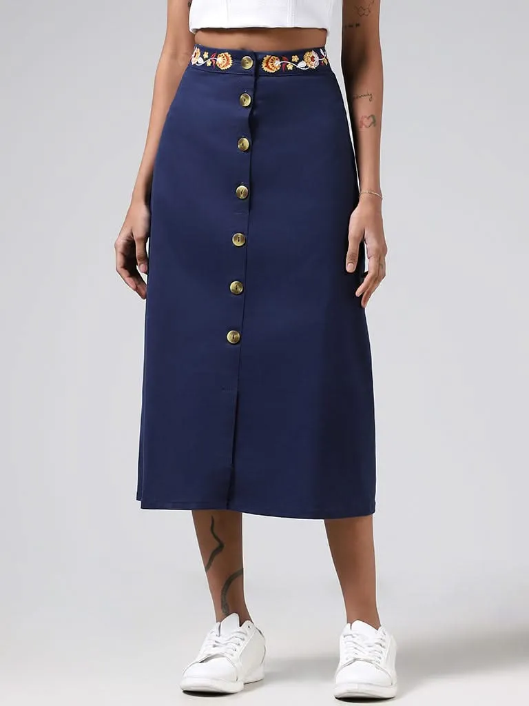 Bombay Paisley Navy Embroidered Cotton Skirt