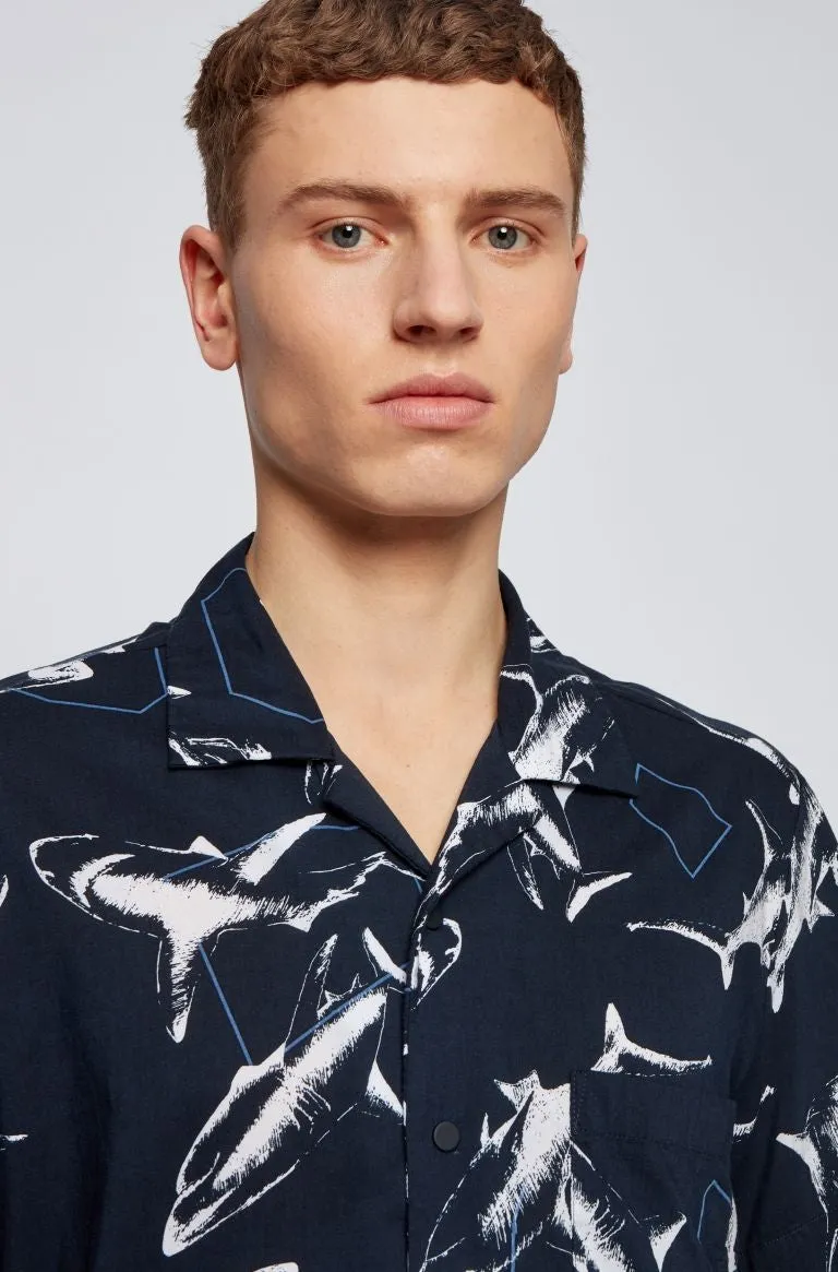 BOSS Rhythm Short Sleeve Shirt in Navy Shark