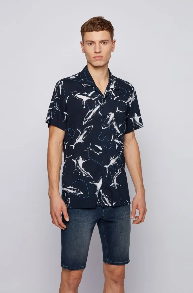 BOSS Rhythm Short Sleeve Shirt in Navy Shark