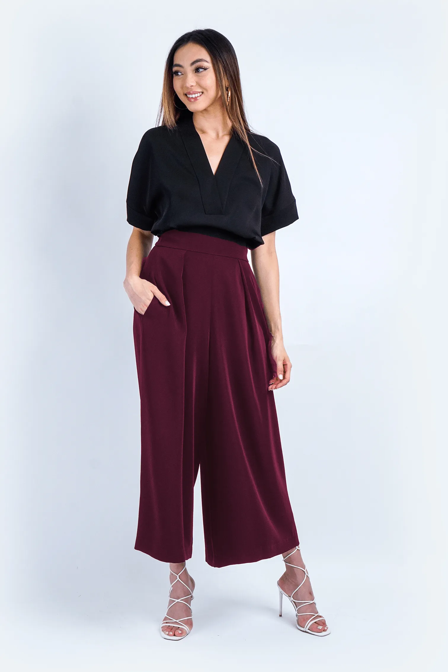 Burgundy High Waist Wide Leg Kira Pants