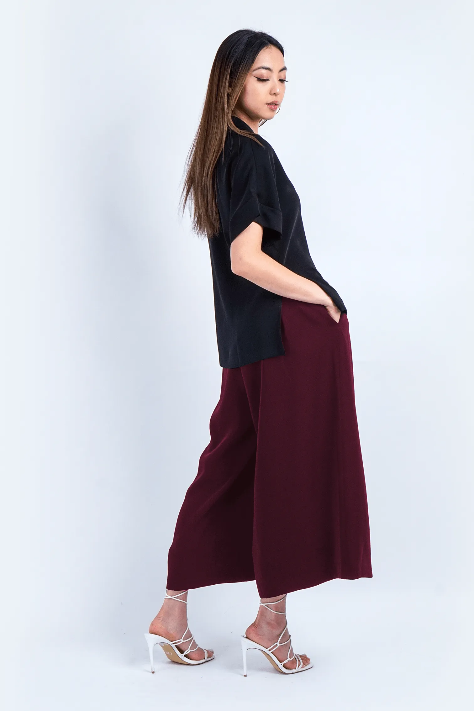 Burgundy High Waist Wide Leg Kira Pants