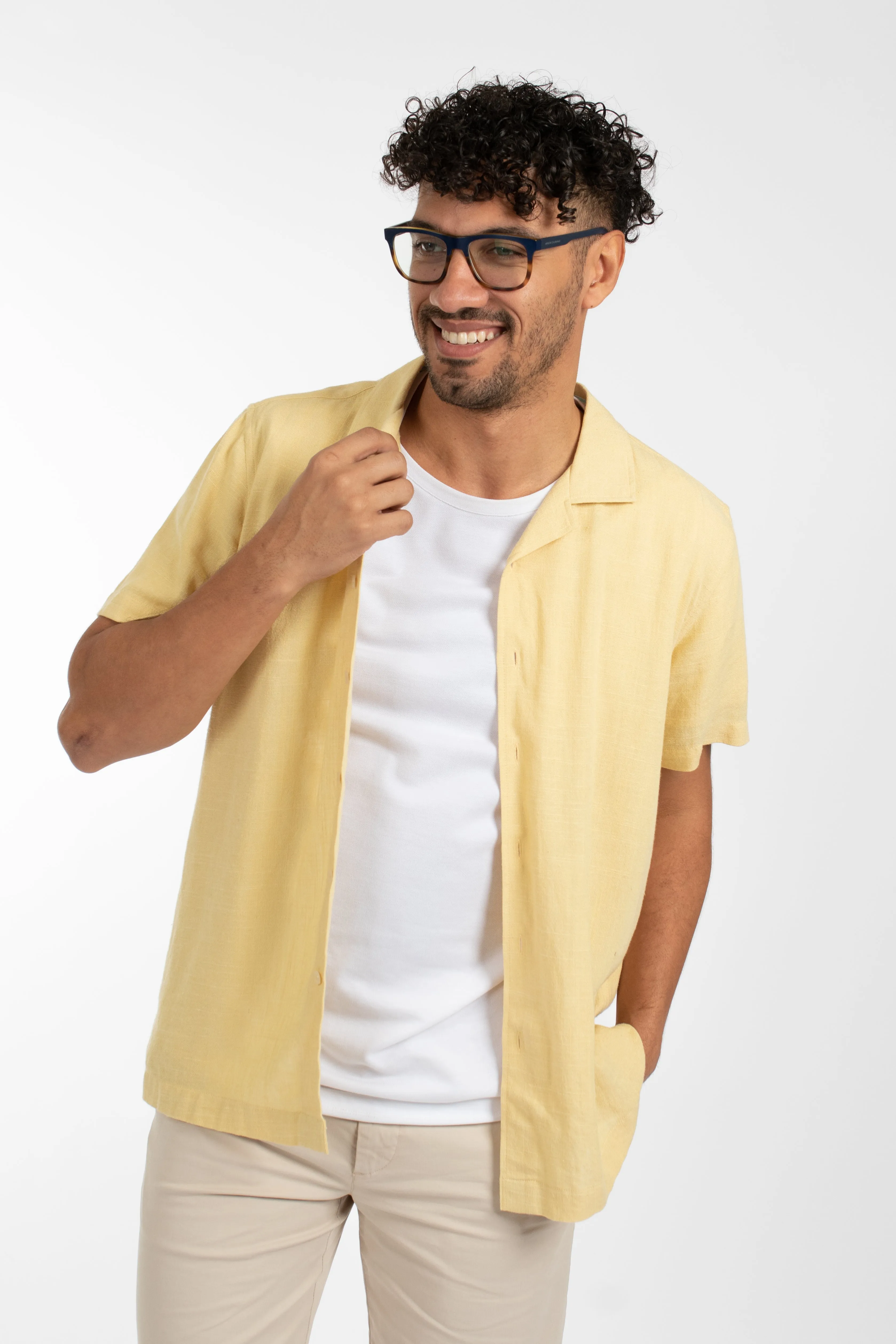 Butter Cuban Collar Linen  Shirt