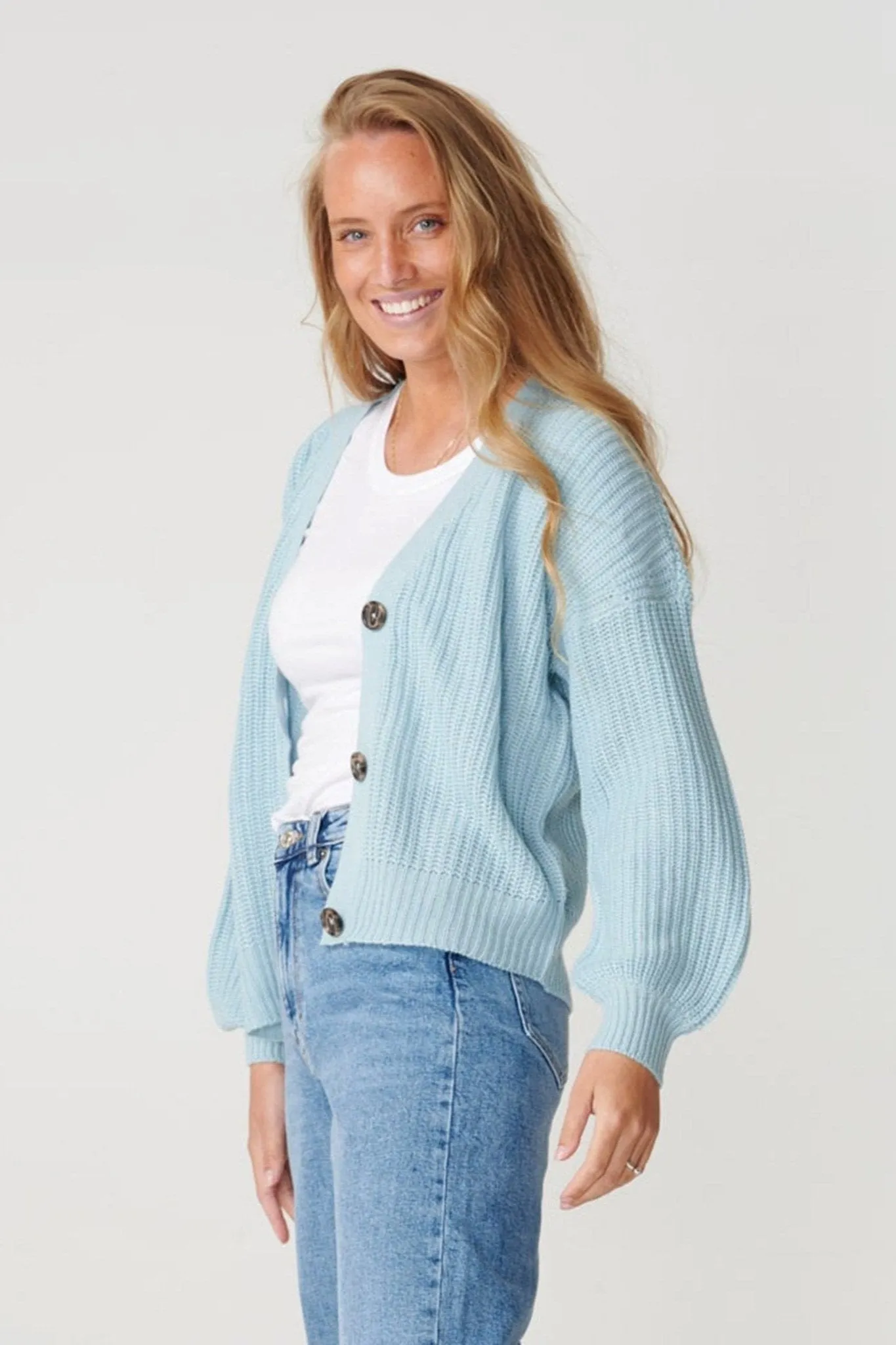 Button Cardigan - Blue fog