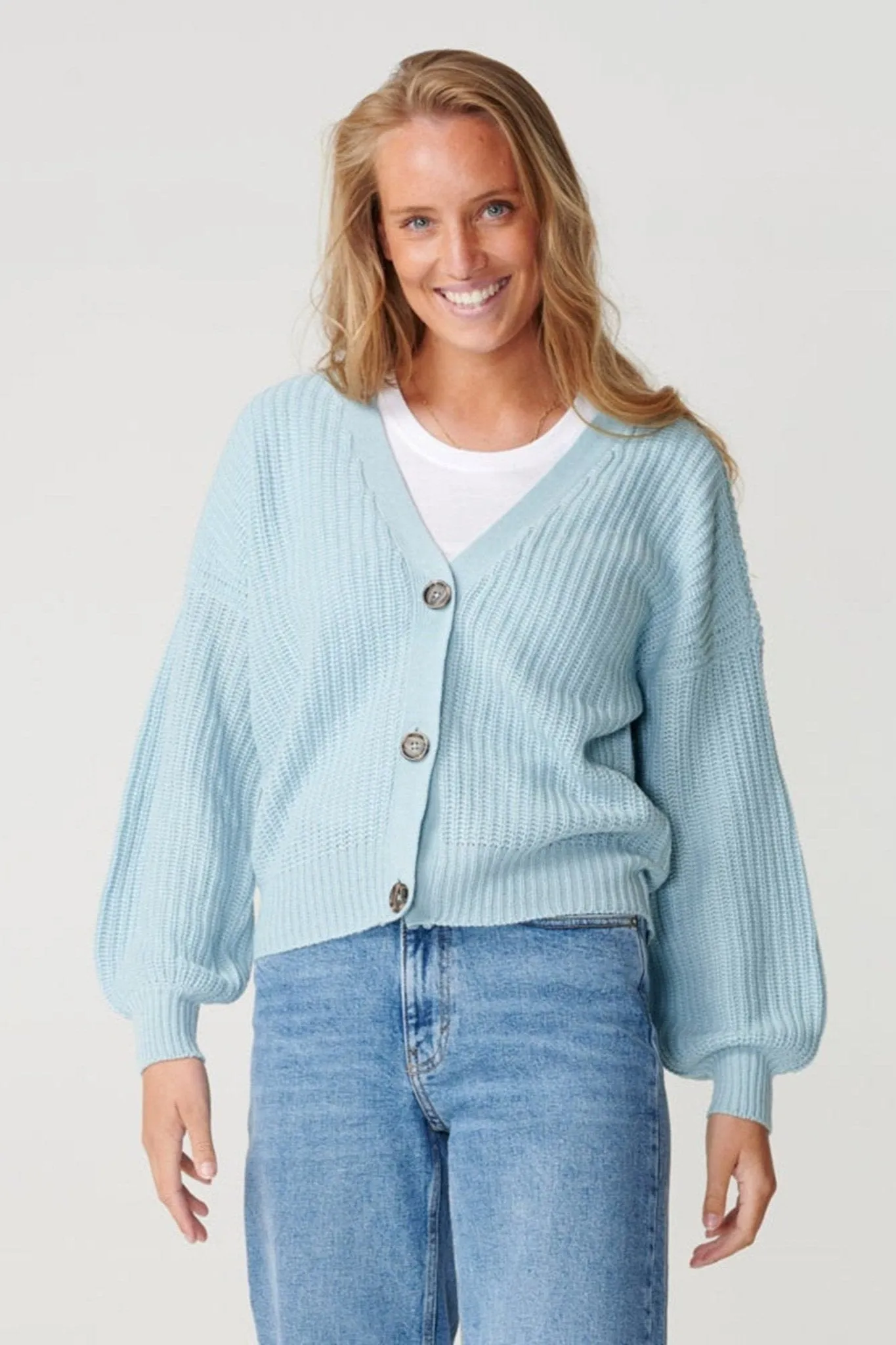 Button Cardigan - Blue fog