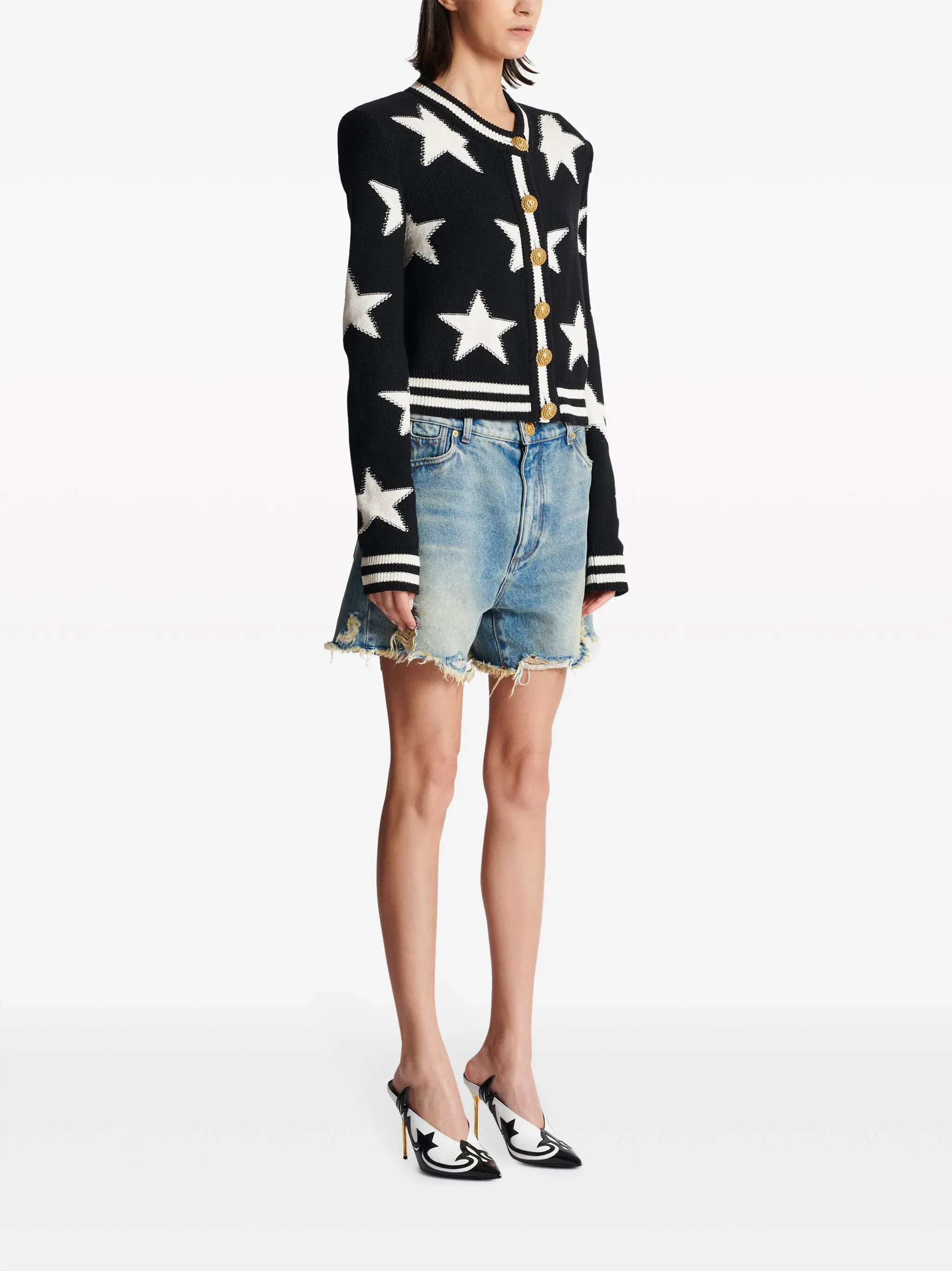 Buttonned Knit Stars Cropped Cardigan