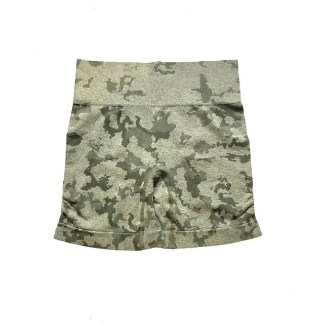 Camo Seamless Shorts High Waist Booty Gym Shorts Workout Short Fitness Ribbed Waist Running Shorts