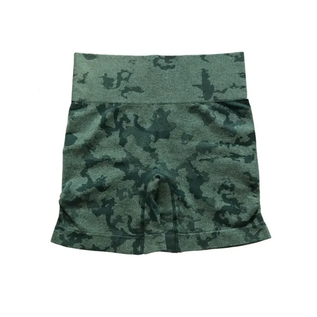 Camo Seamless Shorts High Waist Booty Gym Shorts Workout Short Fitness Ribbed Waist Running Shorts