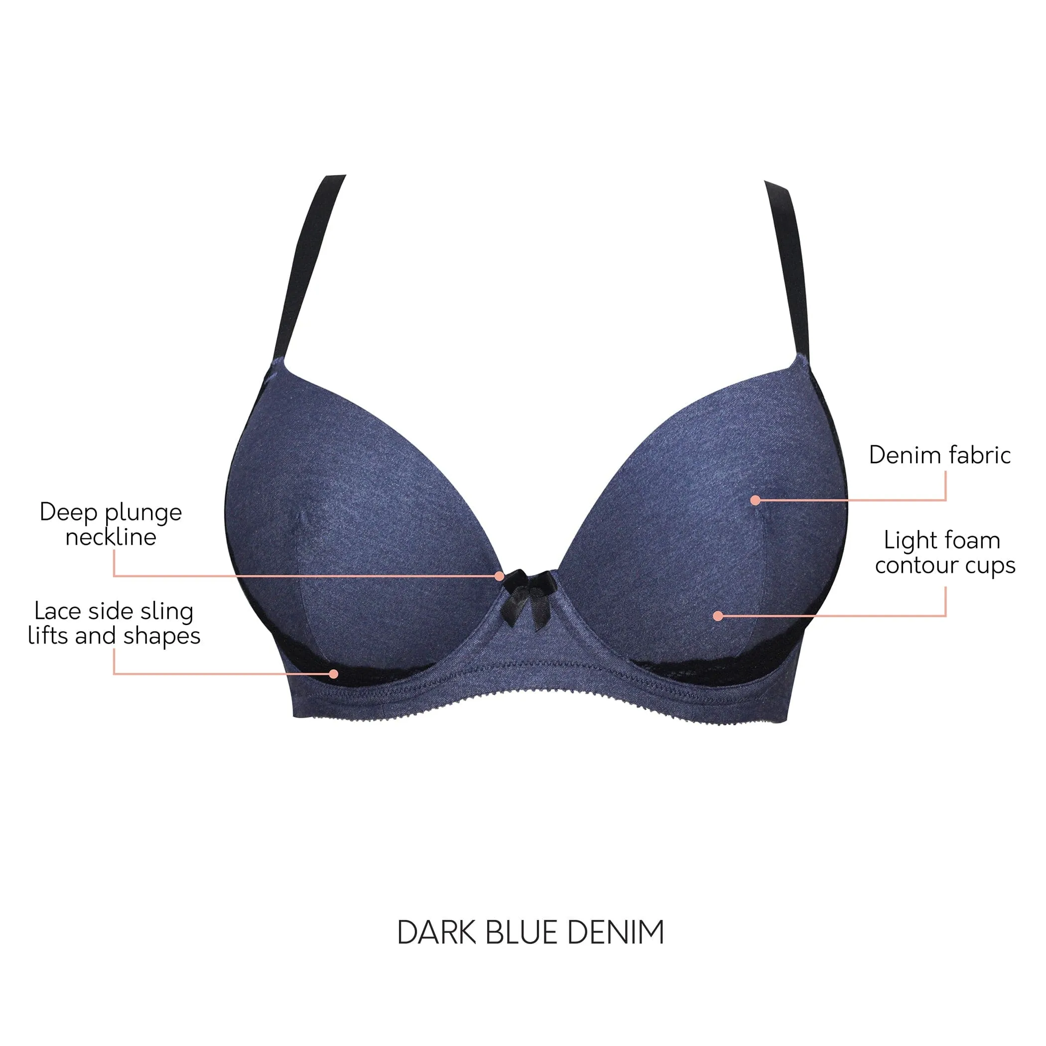 Casey Plunge Molded T-Shirt Bra - Dark Blue Denim