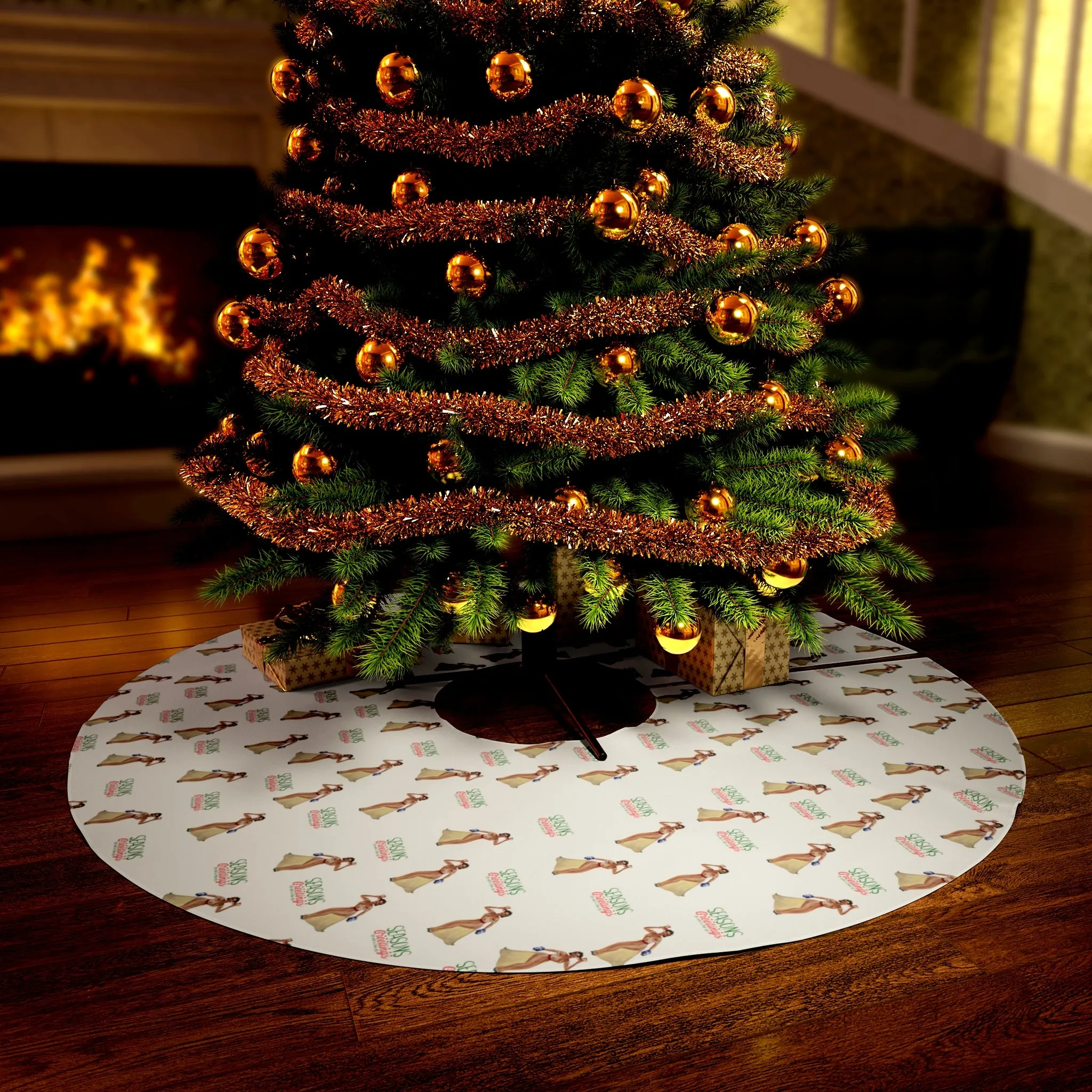 Christmas Round Tree Skirt , Season Greetings'