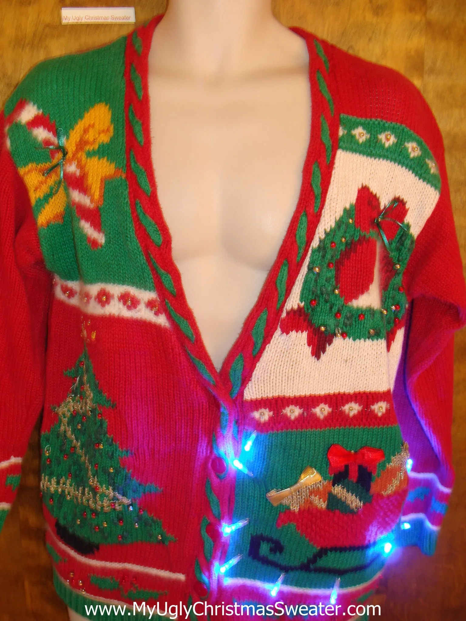 Colorful 80s Cardigan Light Up Ugly Xmas Sweater