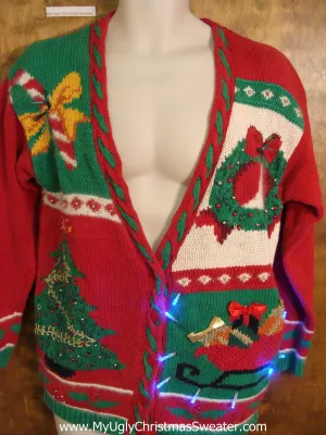 Colorful 80s Cardigan Light Up Ugly Xmas Sweater