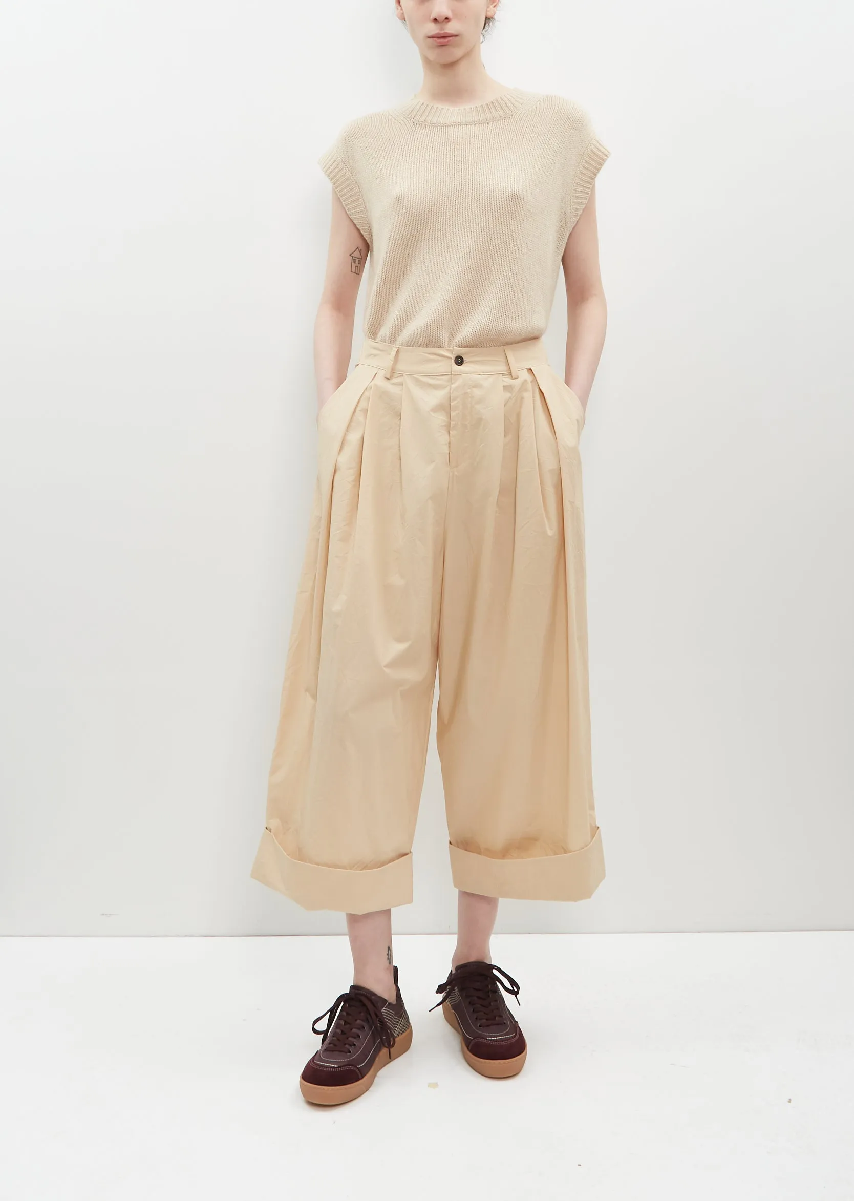 Crinkle Poplin Cropped Pants