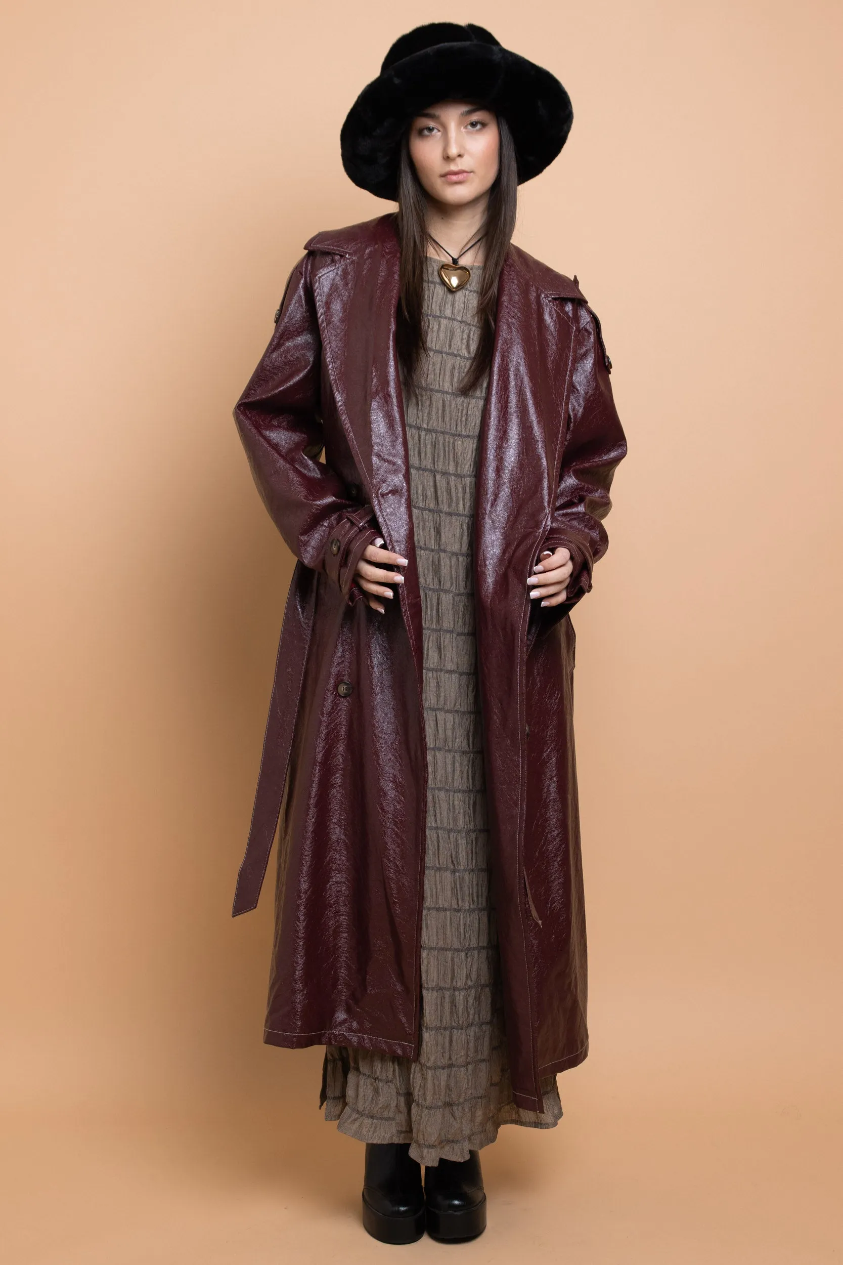 Daisy Street - Cranberry Red PU Trench Coat