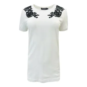 Dolce & Gabbana Lace Detailed Cotton T-Shirt. Size 44IT