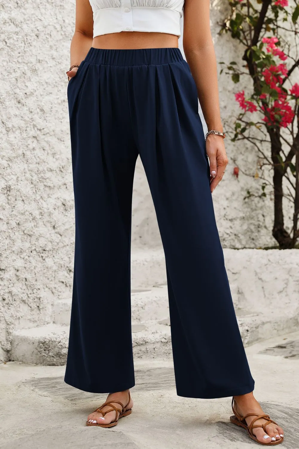 Elastic Waist Wide Leg Pants