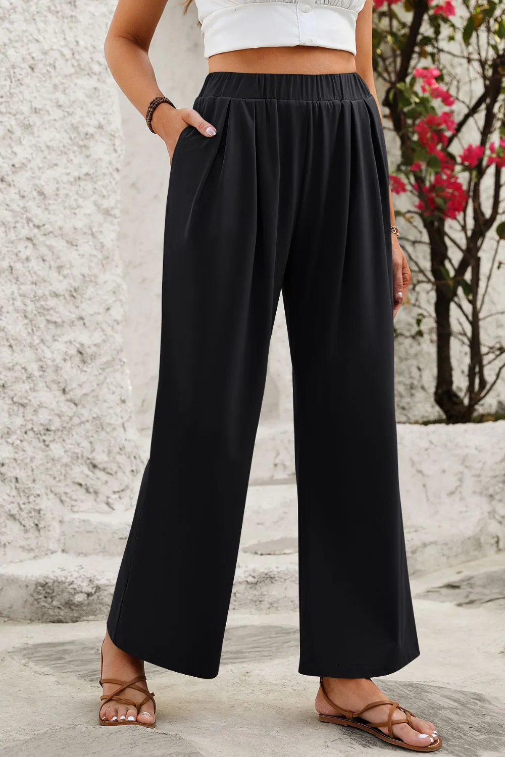 Elastic Waist Wide Leg Pants