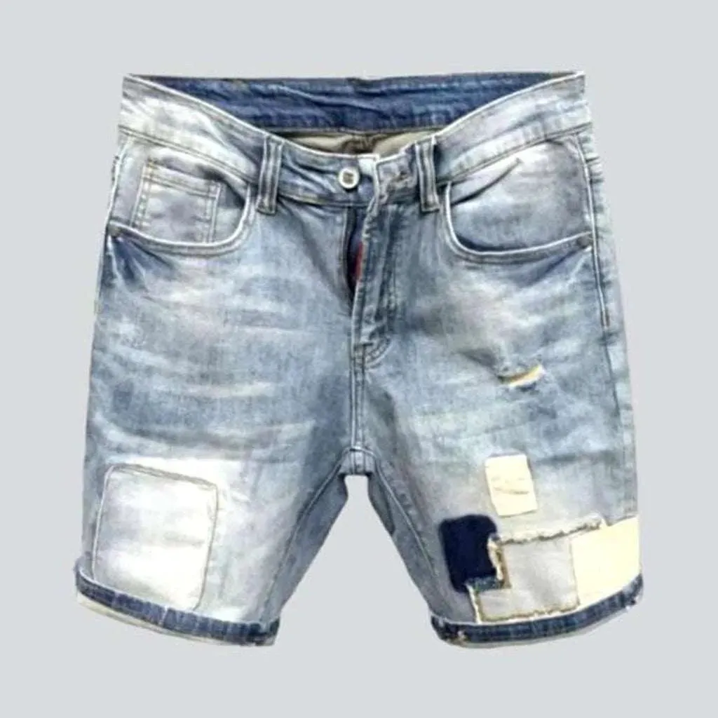 Embroidered bermuda men's denim shorts