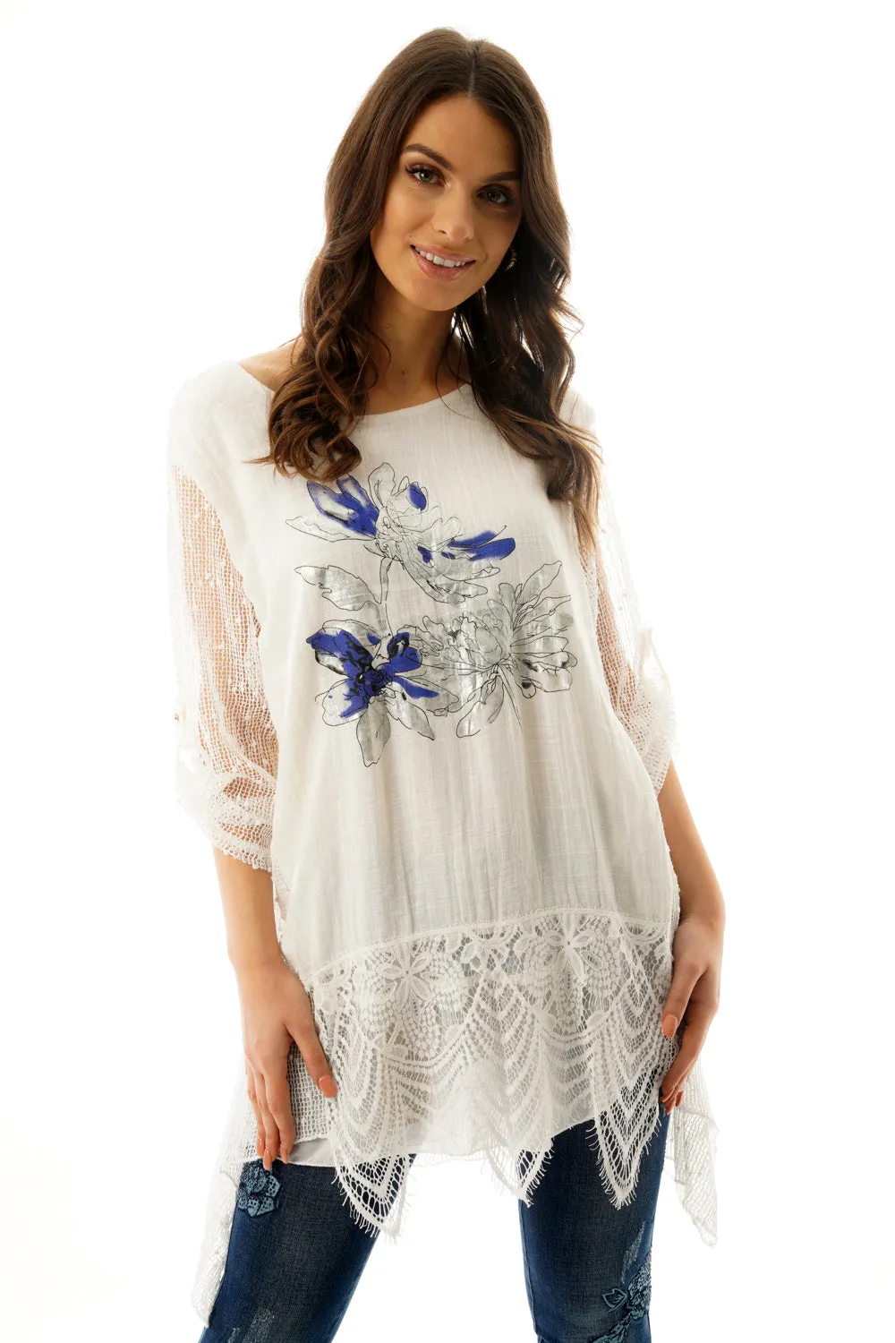 Floral Print Lace Insert Top