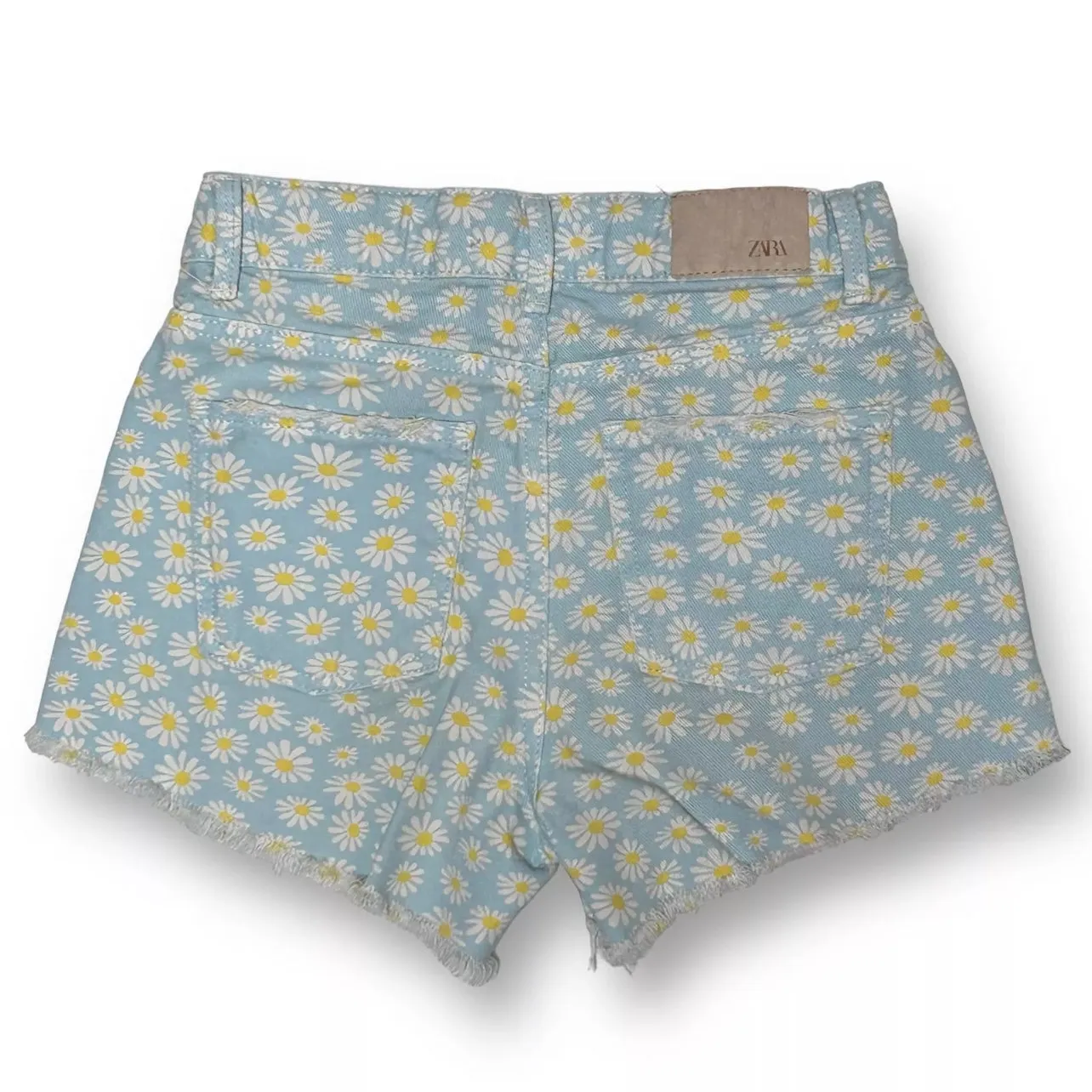 Girls Zara Size 10 (140) Light Blue Denim Daisy Print Jean Shorts