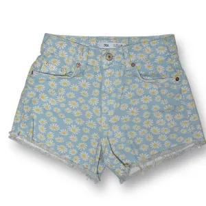 Girls Zara Size 10 (140) Light Blue Denim Daisy Print Jean Shorts