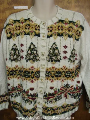 Green and Gold Trees Corny Christmas Sweater Cardigan